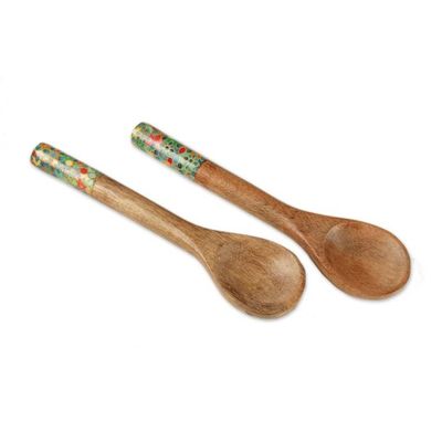 Alternate image for 4 Piece Floral Mosaic Wood Salad Bowl Set with Spoons Galaxy of Blossoms