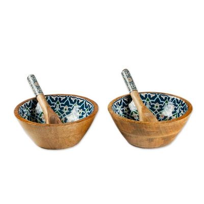 Alternate image for Floral Tile-Themed Wood Salad Bowl Serving Spoon 4-Piece Set Tide of Mosaics