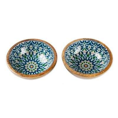 Alternate image for Floral Tile-Themed Wood Salad Bowl Serving Spoon 4-Piece Set Tide of Mosaics