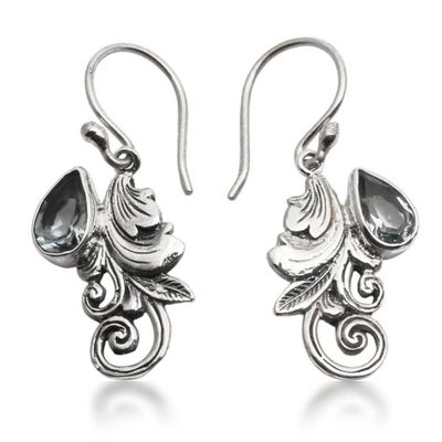 Primary image for Leaf-Themed 2-Carat Blue Topaz Silver Dangle Earrings Garden of Devotion