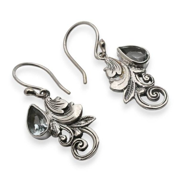 Alternate image for Leaf-Themed 2-Carat Blue Topaz Silver Dangle Earrings Garden of Devotion