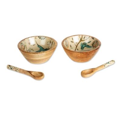 Alternate image for Nature-Themed Mango Wood Salad Bowl Spoon 4-Piece Set Refined Mother Nature