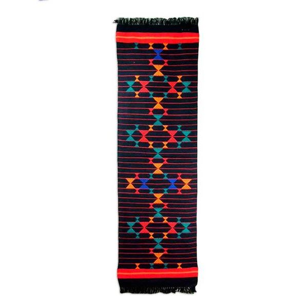 Alternate image for Handwoven Fringed Cotton Table Runner with Geometric Motifs Magical Constellations