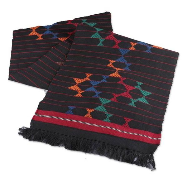 Alternate image for Handwoven Fringed Cotton Table Runner with Geometric Motifs Magical Constellations