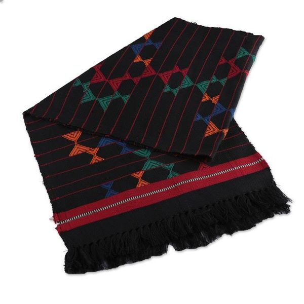 Alternate image for Handwoven Fringed Cotton Table Runner with Geometric Motifs Magical Constellations