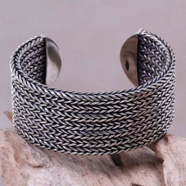 Alternate image for Wide Textured Sterling Silver Cuff Bracelet from Bali Horseshoe Braids
