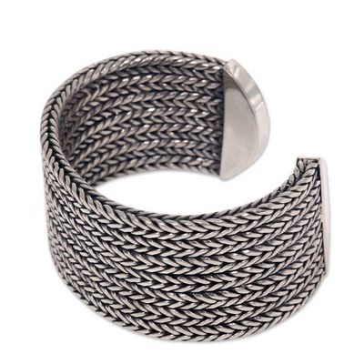 Alternate image for Wide Textured Sterling Silver Cuff Bracelet from Bali Horseshoe Braids