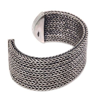 Alternate image for Wide Textured Sterling Silver Cuff Bracelet from Bali Horseshoe Braids