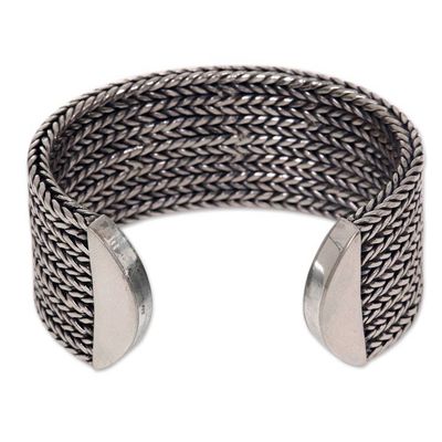 Alternate image for Wide Textured Sterling Silver Cuff Bracelet from Bali Horseshoe Braids