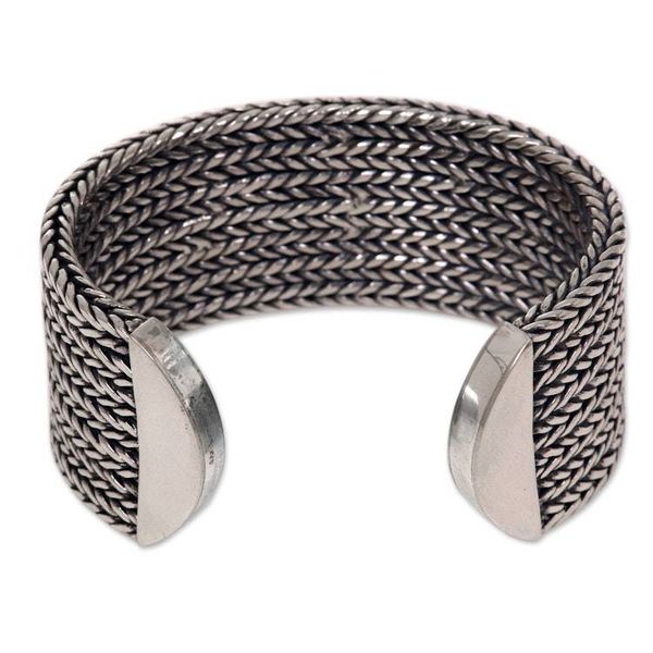 Alternate image for Wide Textured Sterling Silver Cuff Bracelet from Bali Horseshoe Braids