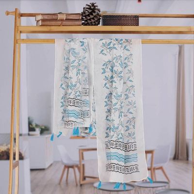 Primary image for Block-Printed Leaf-Motif Cotton Shawl Azure Leaves