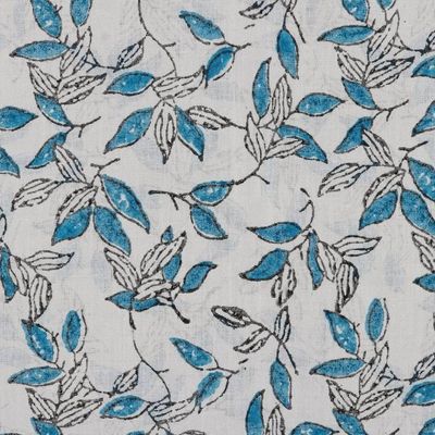 Alternate image for Block-Printed Leaf-Motif Cotton Shawl Azure Leaves