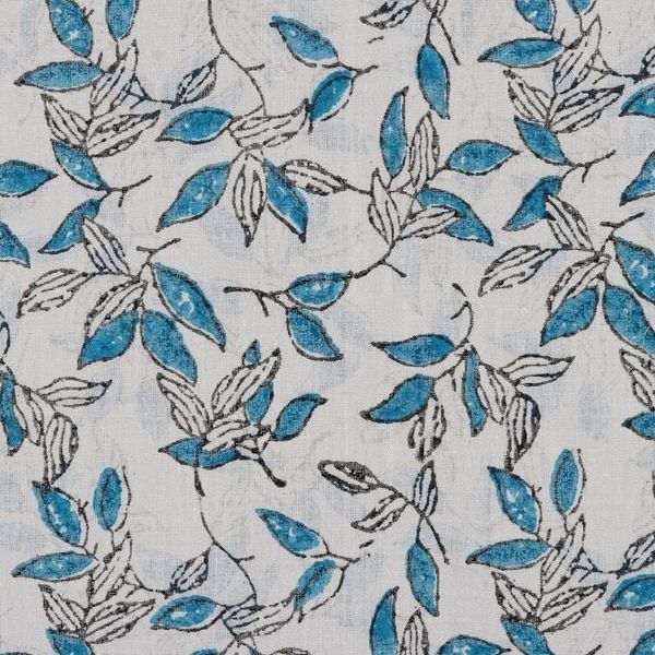 Alternate image for Block-Printed Leaf-Motif Cotton Shawl Azure Leaves