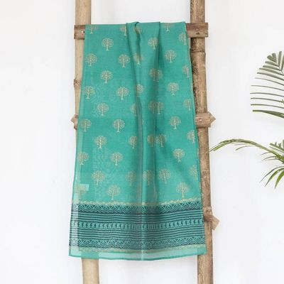 Alternate image for Block-Printed Cotton and Silk Shawl Kingdom Come