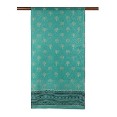 Alternate image for Block-Printed Cotton and Silk Shawl Kingdom Come