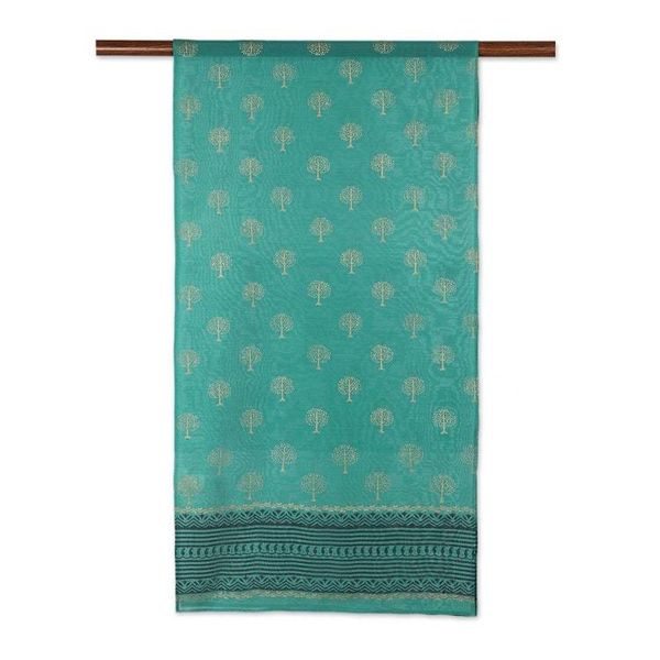 Alternate image for Block-Printed Cotton and Silk Shawl Kingdom Come