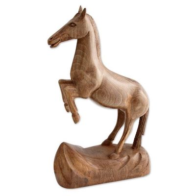 Alternate image for Artisan Crafted Walnut Wood Sculpture of Rearing Horse Rearing Horse