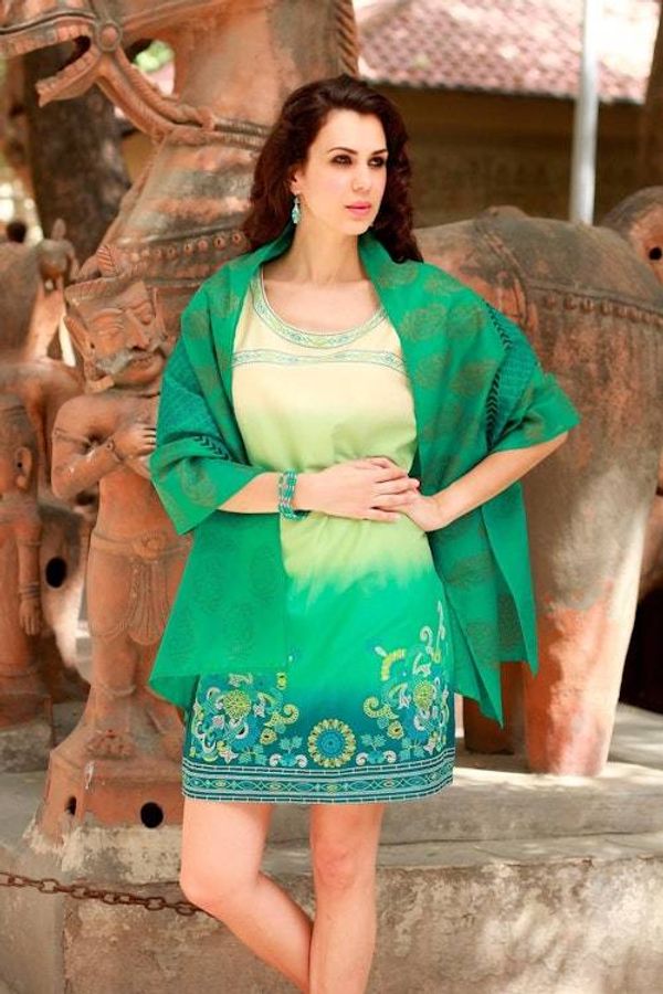 Alternate image for India Paisley Cotton Silk Shawl Block Print Wrap Story in Turquoise