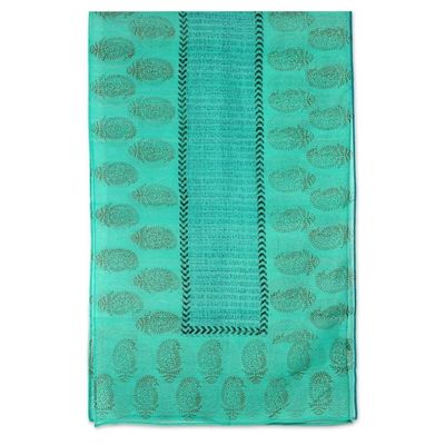 Alternate image for India Paisley Cotton Silk Shawl Block Print Wrap Story in Turquoise