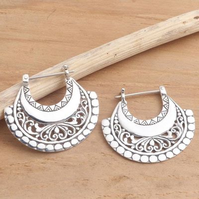 Primary image for Balinese Sterling Silver Hoop Earrings Hollow Curves