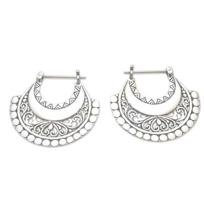 Alternate image for Balinese Sterling Silver Hoop Earrings Hollow Curves