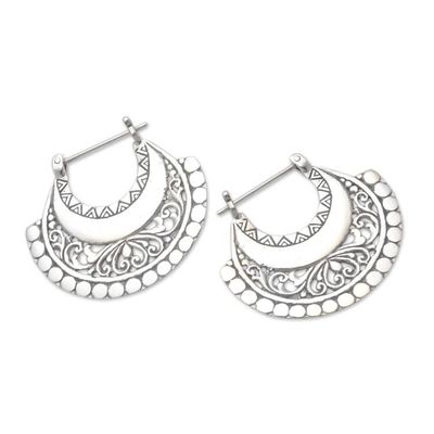 Alternate image for Balinese Sterling Silver Hoop Earrings Hollow Curves