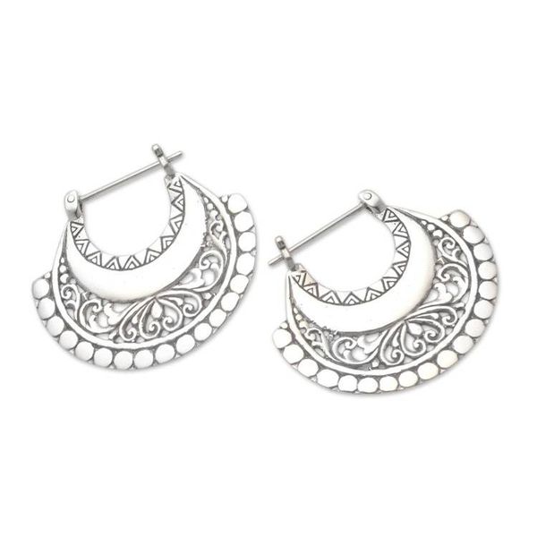 Alternate image for Balinese Sterling Silver Hoop Earrings Hollow Curves
