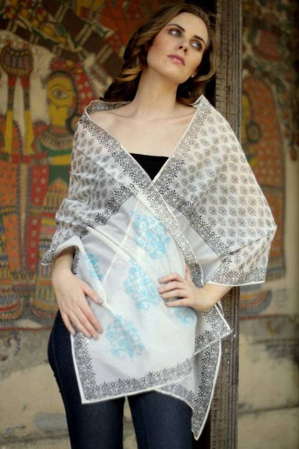 Alternate image for Cotton and silk shawl Myriad Bouquets