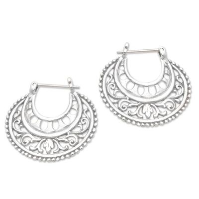 Alternate image for Balinese Sterling Silver Hoop Earrings Subtle Curves