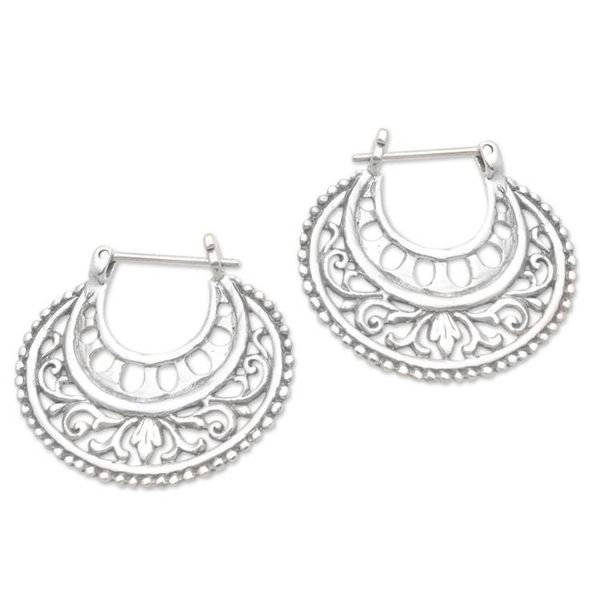 Alternate image for Balinese Sterling Silver Hoop Earrings Subtle Curves