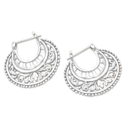 Alternate image for Balinese Sterling Silver Hoop Earrings Subtle Curves