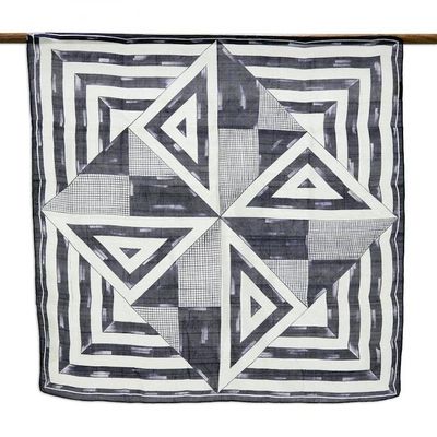 Alternate image for Hand-Painted Indigo and White Geometric Triangle Silk Scarf Triangle Symphony in Navy
