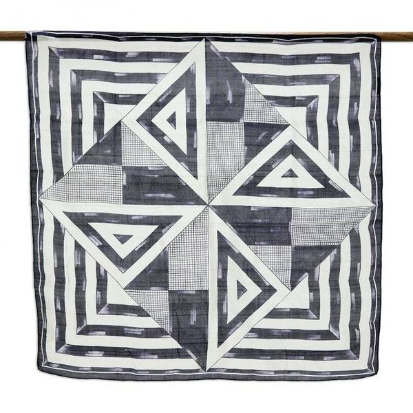 Alternate image for Hand-Painted Indigo and White Geometric Triangle Silk Scarf Triangle Symphony in Navy