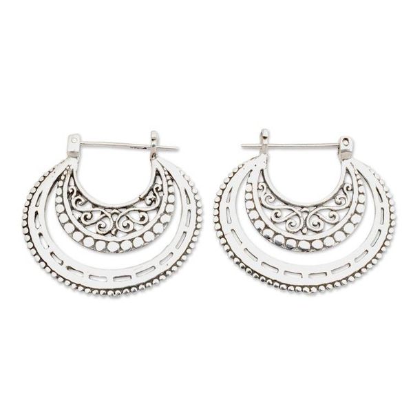 Alternate image for Balinese Sterling Silver Hoop Earrings Amazing Curves