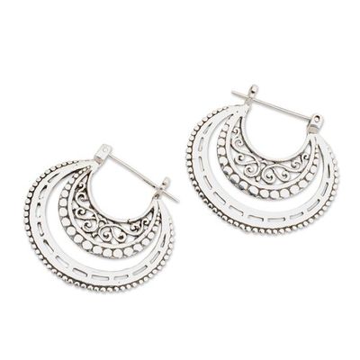 Alternate image for Balinese Sterling Silver Hoop Earrings Amazing Curves