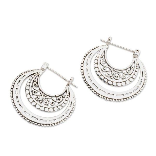 Alternate image for Balinese Sterling Silver Hoop Earrings Amazing Curves