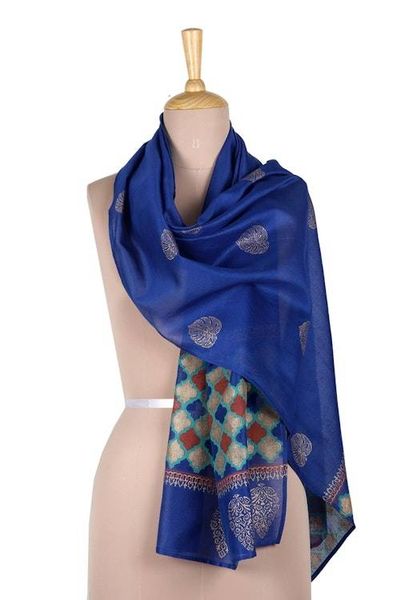 Alternate image for Hand-Woven Chanderi Cotton Blend Shawl Ancient Poetry