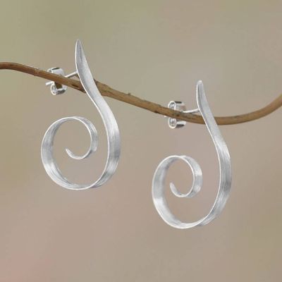 Primary image for Spiral Motif Sterling Silver Half-Hoop Earrings from Bali Light My Fire