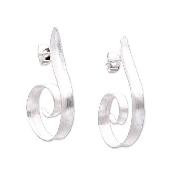 Alternate image for Spiral Motif Sterling Silver Half-Hoop Earrings from Bali Light My Fire