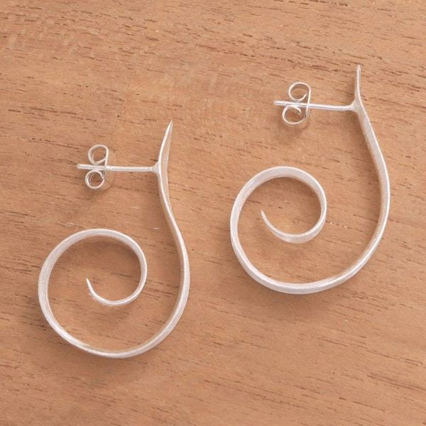 Alternate image for Spiral Motif Sterling Silver Half-Hoop Earrings from Bali Light My Fire