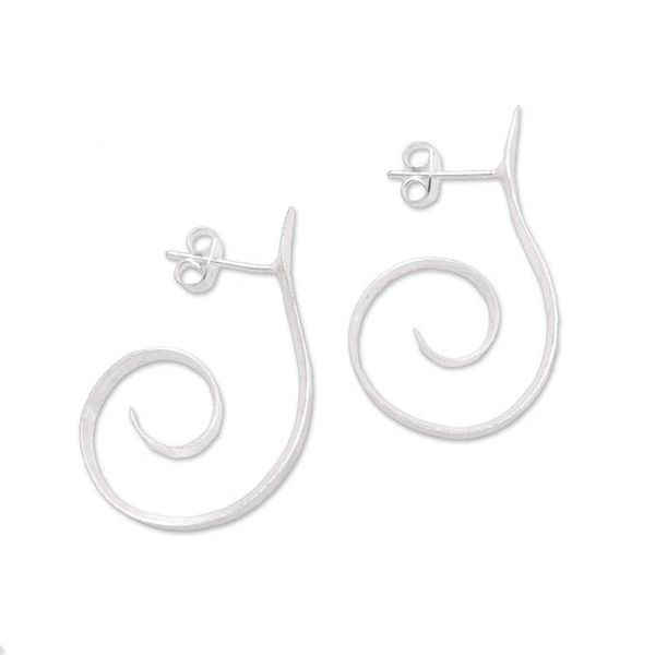 Alternate image for Spiral Motif Sterling Silver Half-Hoop Earrings from Bali Light My Fire
