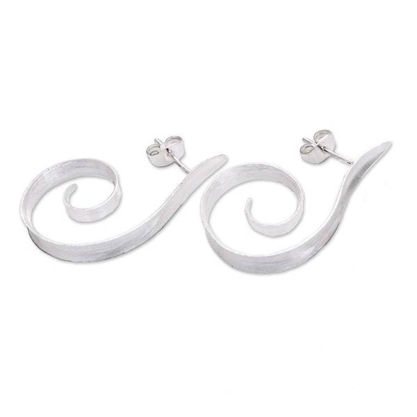 Alternate image for Spiral Motif Sterling Silver Half-Hoop Earrings from Bali Light My Fire