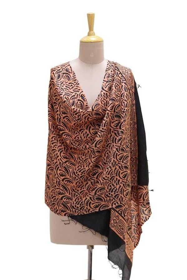 Alternate image for Handwoven Black and Peach Silk Shawl from India Exquisite Dynasty