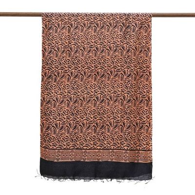 Alternate image for Handwoven Black and Peach Silk Shawl from India Exquisite Dynasty