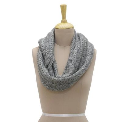Alternate image for Hand-Knit Grey Wool Blend Vertical Ribbed Infinity Scarf Graceful Grey