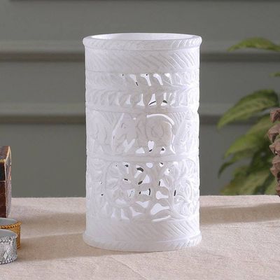 Primary image for Jali Openwork Elephant Leaf-Themed Alabaster Decorative Vase Elephant March