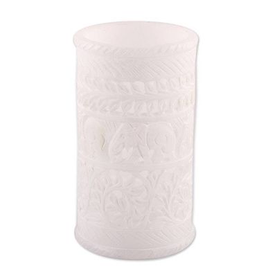 Alternate image for Jali Openwork Elephant Leaf-Themed Alabaster Decorative Vase Elephant March