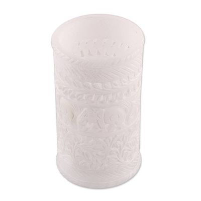 Alternate image for Jali Openwork Elephant Leaf-Themed Alabaster Decorative Vase Elephant March