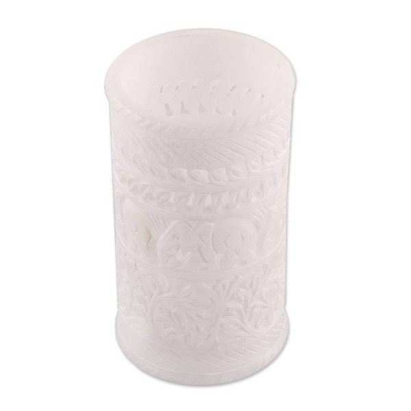 Alternate image for Jali Openwork Elephant Leaf-Themed Alabaster Decorative Vase Elephant March