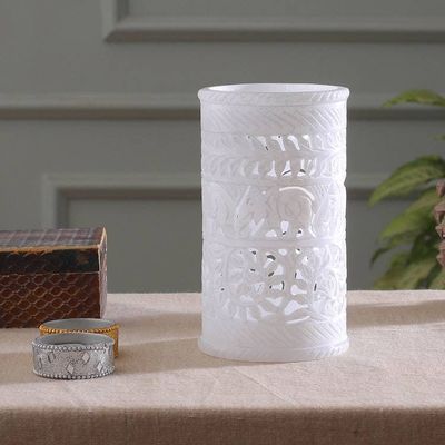 Alternate image for Jali Openwork Elephant Leaf-Themed Alabaster Decorative Vase Elephant March